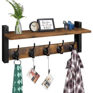 Wall Hooks with Shelf, Wood Coat Rack with Shelf Wall-Mounted, Entryway Hanging
